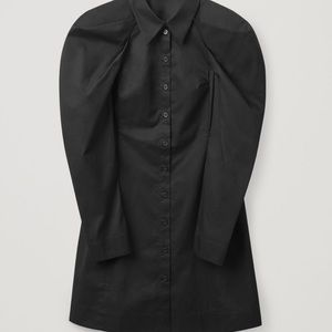 COS puff sleeve black mini button shirt dress